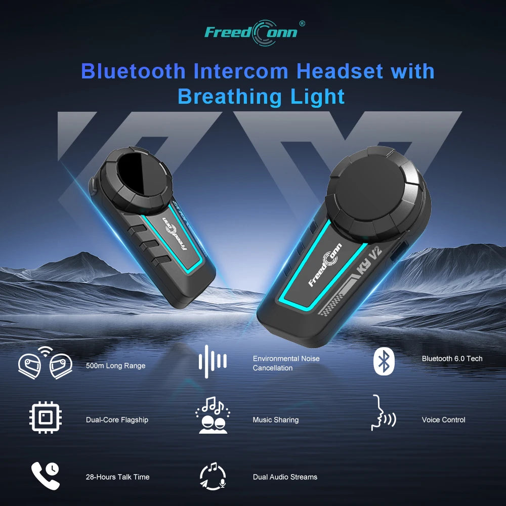 FreedConn KY-V2 IP65 Dustproof Waterproof ABS Material BT 6.0 Dual-Chip Audio Mixing Motorcycle Helmet Bluetooth Intercom