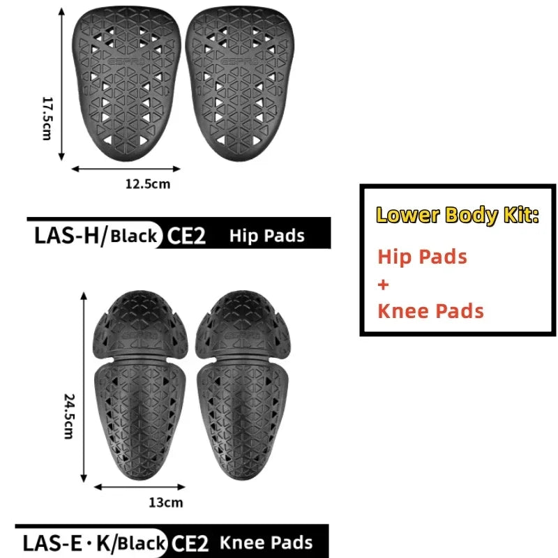 Motorcycle Protective Gear Set: Back, Shoulder, Elbow Protectors, 5pcs; Knee and Hip Protectors 4pcs Safety Pads