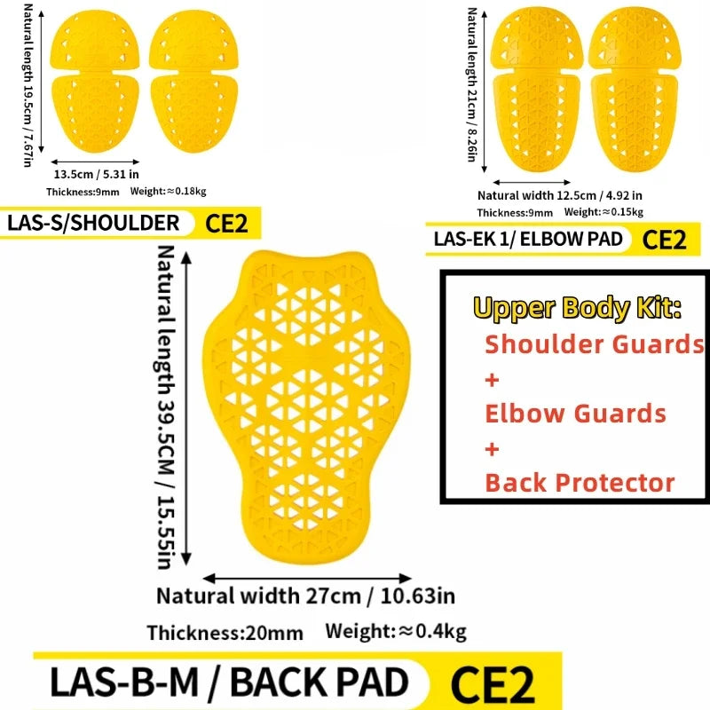 Motorcycle Protective Gear Set: Back, Shoulder, Elbow Protectors, 5pcs; Knee and Hip Protectors 4pcs Safety Pads