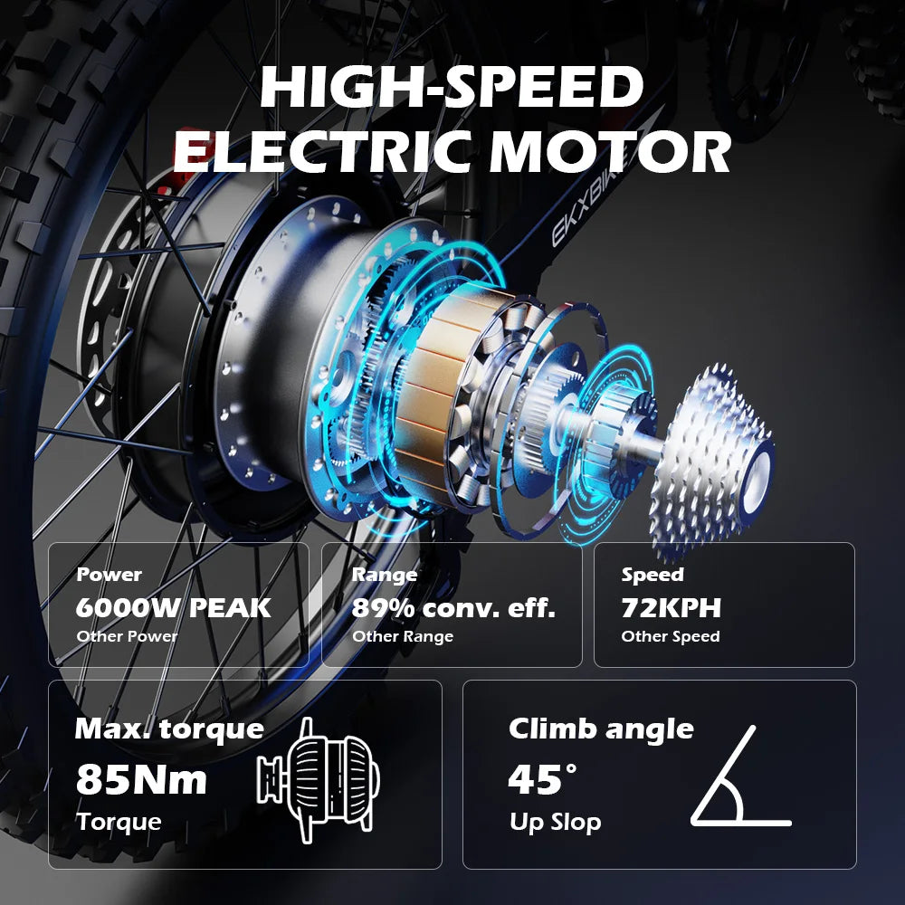 EKXBIKE TX1 Electric Bike 6000W Peak Motors