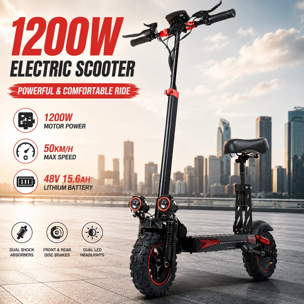 1200W Electric Scooter with Seat