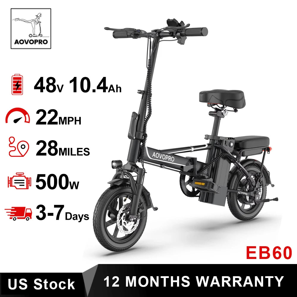 AOVOPRO EB60 Black Foldable Ebike