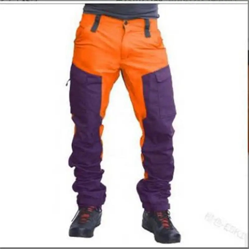 Men's Color Block Cargo Pants Multi Pocket Slim Outdoor Motorcycle Street Style Durable Gear