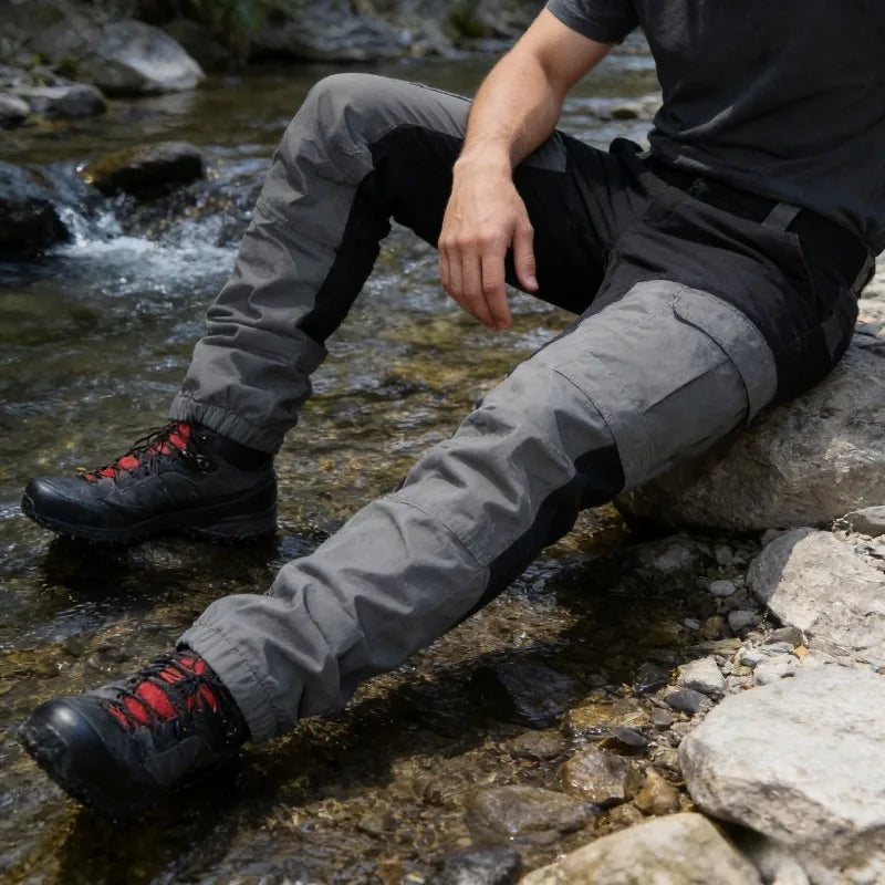 Men's Color Block Cargo Pants Multi Pocket Slim Outdoor Motorcycle Street Style Durable Gear
