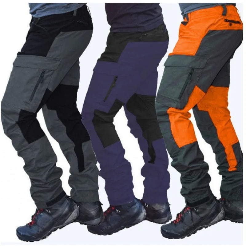 Men's Color Block Cargo Pants Multi Pocket Slim Outdoor Motorcycle Street Style Durable Gear
