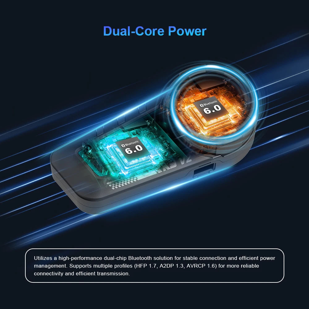FreedConn KY-V2 IP65 Dustproof Waterproof ABS Material BT 6.0 Dual-Chip Audio Mixing Motorcycle Helmet Bluetooth Intercom