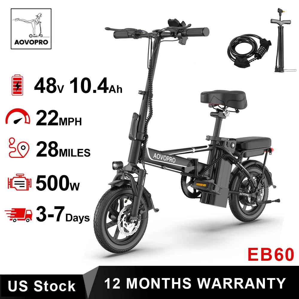 AOVOPRO EB60 Black Foldable Ebike