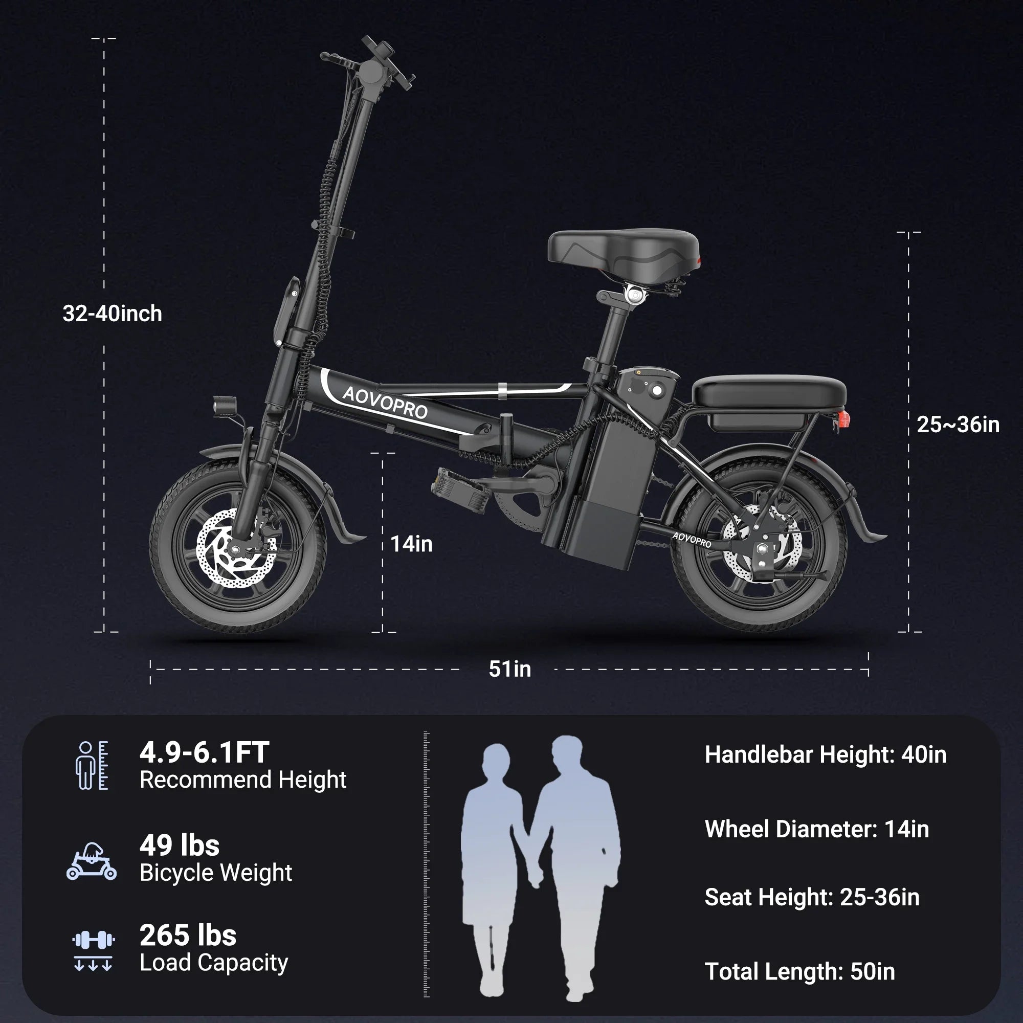 AOVOPRO EB60 Black Foldable Ebike