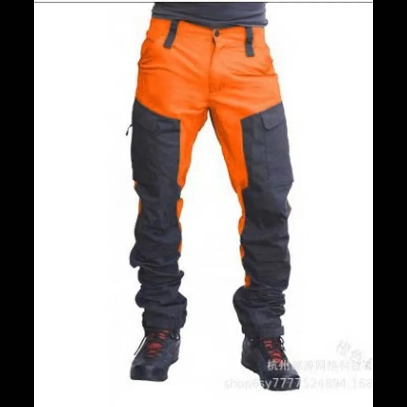 Men's Color Block Cargo Pants Multi Pocket Slim Outdoor Motorcycle Street Style Durable Gear