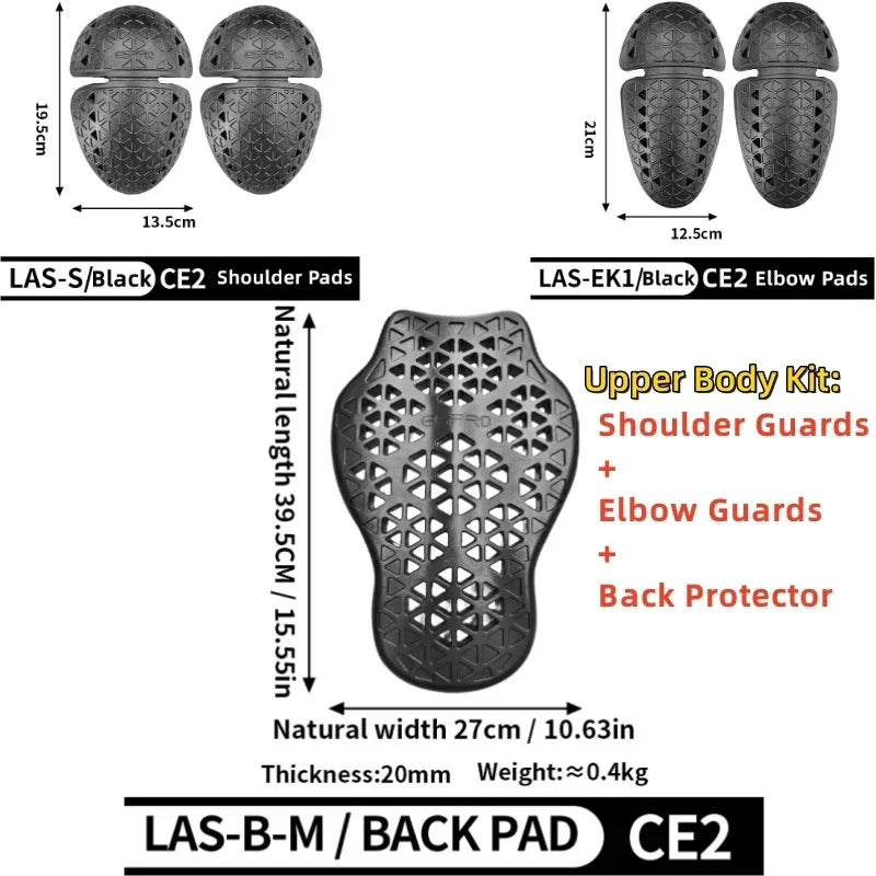 Motorcycle Protective Gear Set: Back, Shoulder, Elbow Protectors, 5pcs; Knee and Hip Protectors 4pcs Safety Pads