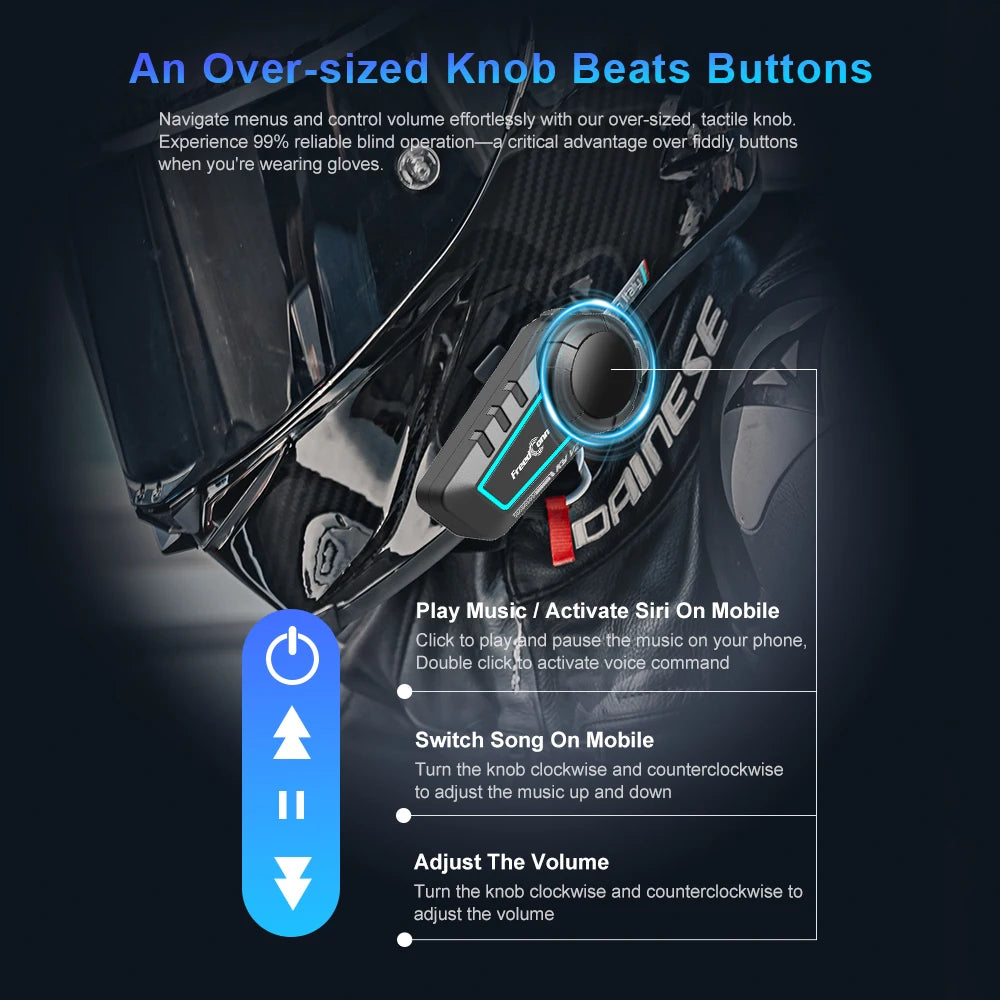 FreedConn KY-V2 IP65 Dustproof Waterproof ABS Material BT 6.0 Dual-Chip Audio Mixing Motorcycle Helmet Bluetooth Intercom