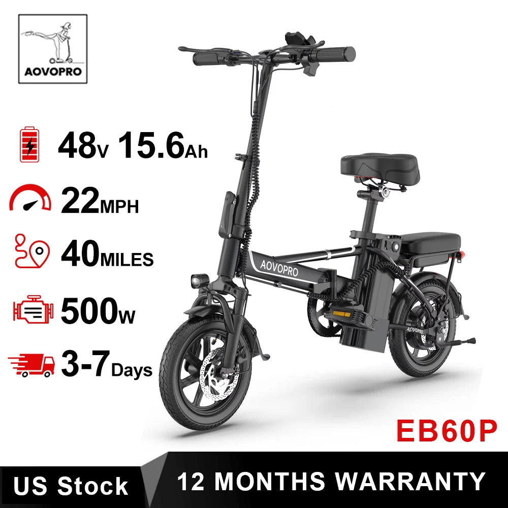 AOVOPRO EB60 Black Foldable Ebike
